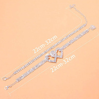 성격 더블 사랑 심장 Anklets 여성을위한 럭셔리 멀티 레이어 발 팔찌 Anklets 스파클링 크리스탈 체인 구두 팔찌