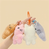 Porte-clés en peluche chat kawaii avec poisson, petit animal en peluche, pendentif de sac à dos, jouet doux pour enfant, vente en gros