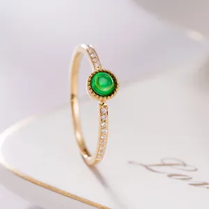 natural wholesale jewelry gemstone round cabochon natural Emerald diamond custom 18k gold ring women