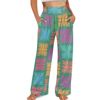 Factory Wholesale Custom Women'S Pants Low Moq Rainbow Hawaiian Quilt Print Elegant Pallazo Pants Women Official