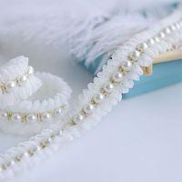 Ruban en tissu plissé écologique de 2 cm de large avec fil doré perlé, accessoires décoratifs pour textiles de maison et vêtements pour enfants
