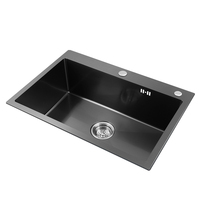 Évier de cuisine artisanal en acier inoxydable, cuve unique rectangulaire profonde, 1,0 mm, qualité alimentaire, finition brossée, deux trous, pour café et cantine