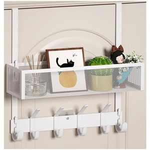 Over Door Storage Rack With <b>Hooks</b> White Rectangle Multi-purpose Moisture-proof No-drill Installation For Entryway Bathroom - Product Image 1