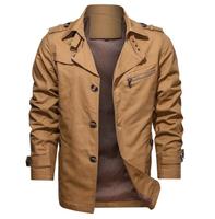 Nouvelle veste d'affaires pour hommes automne col rabattu mi-long coton coupe-vent pardessus hommes vestes décontractées