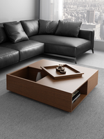 Table basse vintage 2026 en noyer massif avec grand espace de rangement, table basse multifonctionnelle