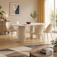Chaises de table à manger modernes avec colonnes et dalles de style romain, finition crème luxueuse intégrée, style îlot de cuisine