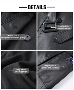 Manteau en cuir long pour <span class=keywords><strong>femme</strong></span>, design tendance automne-hiver, véritable peau de mouton - Product Image 4