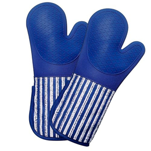 Ensemble de maniques de cuisine et de protège-plats en silicone bleu à rayures, résistant à la chaleur, pour la cuisson et la pâtisserie - Product Image 1