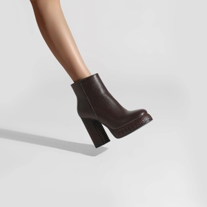 Bottines à plateforme à bout rond pour femmes, chaussures <span class=keywords><strong>en</strong></span> <span class=keywords><strong>cuir</strong></span> grainé avec talon tressé pour les fêtes et les festivals - Product Image 5
