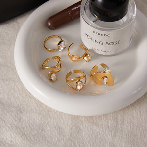 Geometric Zircon <b>Titanium</b> Steel <b>Ring</b> Set For Women Party Jewelry Prong Setting Gold Tone Fashion <b>Rings</b> - Product Image 4