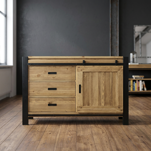 Mueble de Almacenamiento para Sala de Estar de Estilo Industrial Rústico, Ecológico, de Madera Maciza de Sheesham, con 3 Cajones - Product Image 2