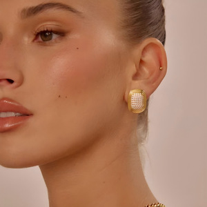 ต่างหูสแตนเลสทรงรีทรงเรขาคณิตไมโครอินเสิร์ทชุบทองสำหรับผู้หญิงเครื่องประดับปาร์ตี้ TE60300-PL - Product Image 2