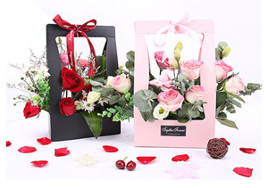 Nuovo arrivo fiorista maniglia cesto di fiori regalo borsa per il trasporto scatola di carta artistica cestini di carta per fiori portatili - Product Image 2