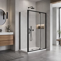 Cabine de douche rectangulaire noire industrielle avec porte vitrée à charnières, personnalisable, vente en gros, pour projet de salle de bain moderne