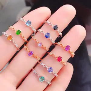 Kyran Gr13001 Đá Đồ Trang Sức 3*4Mm Đá Quý Garnet Topaz Ruby Tanzanite Engagement Nhẫn S925 Sterling Bạc Tự Nhiên Cho Phụ Nữ