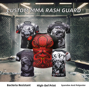Wholesale Custom Digital <b>Print</b> Anti-Bacterial Spandex/Polyester MMA Rash Guard for Men's Short Sleeve <b>Surfing</b> T-Shirt BJJ - Product Image 2