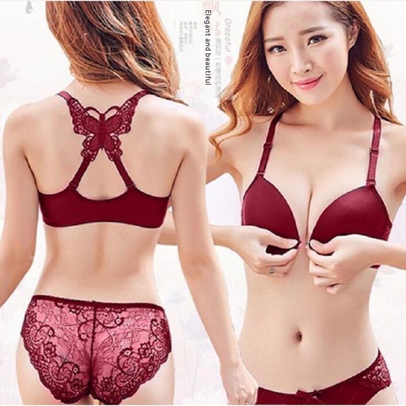 Wholesale Sexy Bra Set Removable Double Shoulder Straps Front Buckle Steel Ring Padded Underwear for Cross-Border Foreign Trade