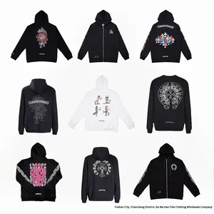 24 Nuove Felpe con Cappuccio e Zip di Alta Qualità con Stampa <span class=keywords><strong>Vintage</strong></span> Chrome Heart Horseshoe Cross, Vendita all'Ingrosso di Fabbrica - Product Image 2