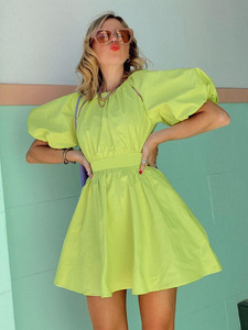 Abito elegante con maniche a sbuffo stile Vintage stile Vintage stile Vintage stile occidentale Mini arruffato abiti Casual da donna - Product Image 3