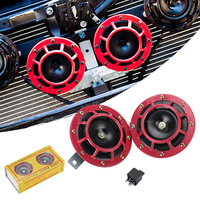 Bocina Eléctrica Metálica para Parrilla de Coche, Roja, MSM Supertone, 12V, Doble Tono (Agudo y Bajo), 335Hz/400Hz, Sonido Súper Fuerte