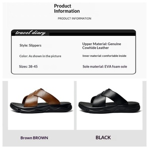 Sandales pour hommes en <span class=keywords><strong>cuir</strong></span> véritable de <span class=keywords><strong>luxe</strong></span> - Antidérapantes, à bout ouvert, à lacets croisés, tongs d'été - Product Image 6