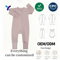 Combinaison pour bébé nouveau-né en viscose de bambou Cpc/Reach à double fermeture éclair, personnalisable