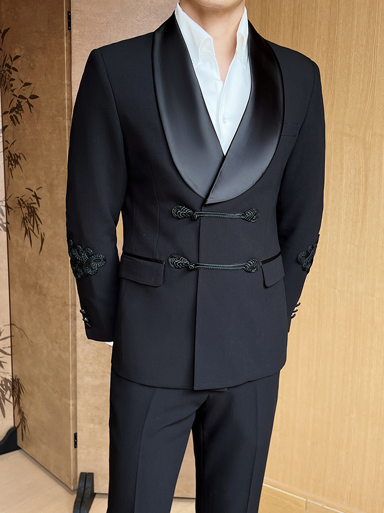 Men's Chinese Style Shawl Collar Suits for Formal Occasions