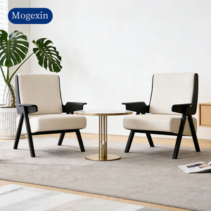 Fauteuil en tissu blanc scandinave nordique moderne, paire, fauteuil de détente confortable, fauteuil d'appoint pour salon - Product Image 2