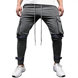 Men's Gray Cargo Sweatpants Elastic Waist Drawstring Multiple Pockets Casual Style Waterproof Breathable Lightweight Knitted - Product Image 5