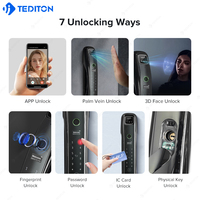 Serrure de porte intelligente Tediton 3D Face ID avec caméra/visiteur numérique, sonnette à distance, reconnaissance faciale et empreinte digitale Tuya Wifi