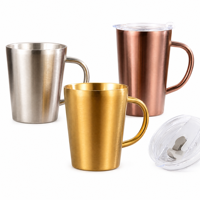 Mug à café à double paroi en acier inoxydable 304 avec poignée, mug à bière isolé, tasse à boire en métal de style coréen, or rose, 350 ml