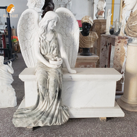 MILY Marbre Blanc Européen Tombé Pleurant Ange Statue Pierre Tombale Pierre Tombale Monuments pour Cimetière
