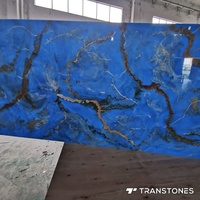 Panneau mural en albâtre bleu translucide décoré de couleur personnalisable, feuille d'albâtre, dalle de pierre artificielle ATH & UPR 3 ans