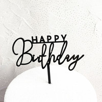Spiegel-Gold Schwarz Weiß Acryl Happy Birthday Cake Topper Minimalistisches Schriftzeichen für Geburtstagspartydekoration