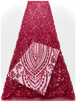 Tissu en dentelle africaine brodé élégant AOYI, tricoté chaîne avec sequins et perles pour accessoires, vente en gros