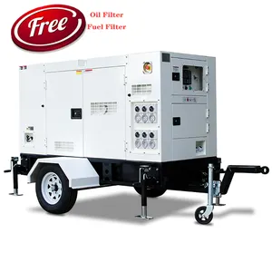 Berpendingin air tidak berisik kedap suara tipe generator diesel trailer dengan empat roda 40kw 50kva generator