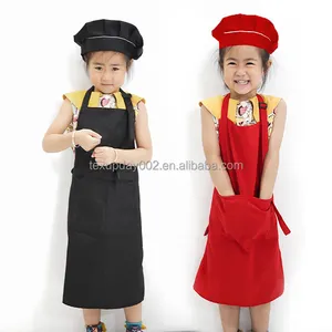 Commercio all'ingrosso Logo personalizzato bambini bambini sublimazione regolabile in bianco tela di cotone grembiule e cappello pittura grembiule da cucina Set