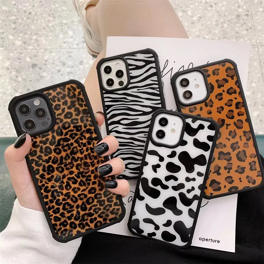 Luxury Phone Accessories for iPhone 13 Pro Max Black Leopard Phone Case Cow Print Leopard Print for iPhone 14 13 Phone Case