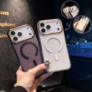 Coque de téléphone compatible avec iPhone 17 Pro Max, anneau de protection d'objectif magnétique électroplaqué à paillettes dorées pour coque transparente Apple 15 - Product Image 2