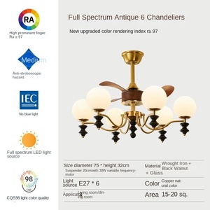 Luminaire de ventilateur LED moderne E27 avec 5 lames détachables Nouveau ventilateur de plafond à vis pour chambre et salon pour hôtels Moteur à courant continu - Product Image 4