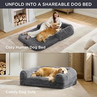 Lit pliable pour humains et chiens, 2 en 1, apaisant, taille humaine, grand lit pour chiens, convient aux familles d'animaux de compagnie, avec matelas de soutien en mousse à œufs