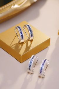 Xinfly 18k Real Gold and 1.36CT Blue Sapphire and 0.40ct Nautral Diamond <b>Clip</b> Earring for Ladies Women for Gift - Product Image 2