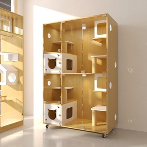 Huisdierenverblijf kattenkooi grote modulaire houten kattenhuis transparante glazen bench voor katten - Product Image 2