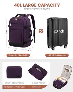 Sac à dos de voyage à main approuvé pour le vol, sac à dos pour articles personnels de 40 L, sac à dos pour ordinateur portable de 17 pouces, sac de week-end, sac de voyage d'une nuit, sac à dos de jour - Product Image 2