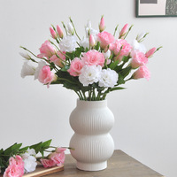 Vente en gros de fleurs artificielles en soie Eustoma Lisianthus à 3 têtes, blanches et violettes, pour la décoration de la maison, des mariages, des fêtes et des centres de table