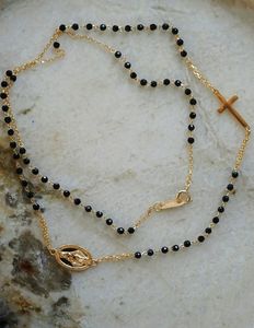 Xinfly 18K Gold Vintage Style Necklace Turquoise & Black Spinel Religious Virgin Mary Catholic Christian Fine <b>Choker</b> - Product Image 4