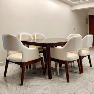 Ensemble de table à manger en teck minimaliste moderne avec chaises à dossier solide, design ovale écologique pour salle à manger à domicile - Product Image 1
