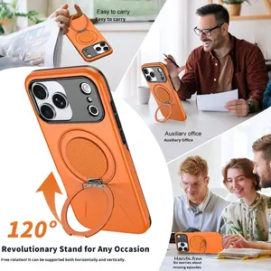 Nouvelle <span class=keywords><strong>coque</strong></span> de téléphone métallique transfrontalière compatible avec le 17 <span class=keywords><strong>Pro</strong></span> Max, antichoc, magnétique, support rotatif à 360°, amortissement invisible - Product Image 2