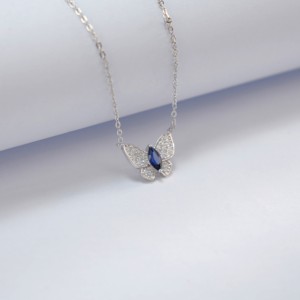 Collar de Plata 925 con Ojo de Caballo y Mariposa de Zafiro para Mujer, Estilo Moderno - Product Image 2