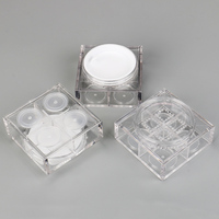 Boîte de rangement carrée transparente pour cosmétiques à quatre compartiments, vide, avec tamis pour poudre libre, en plastique, 4 couleurs, avec applicateur